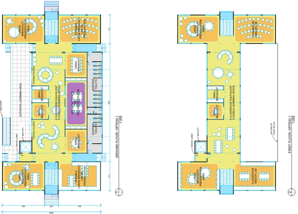 Figure 1: 2-storey Nelson Block FLS upgrade Option 1 Option 2 is similar to Option 1, also consisting of 6-classroom equivalent interconnected classroom