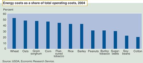 Energy s Shares of Production Costs Impact of energy cost changes on producers depends on both overall energy