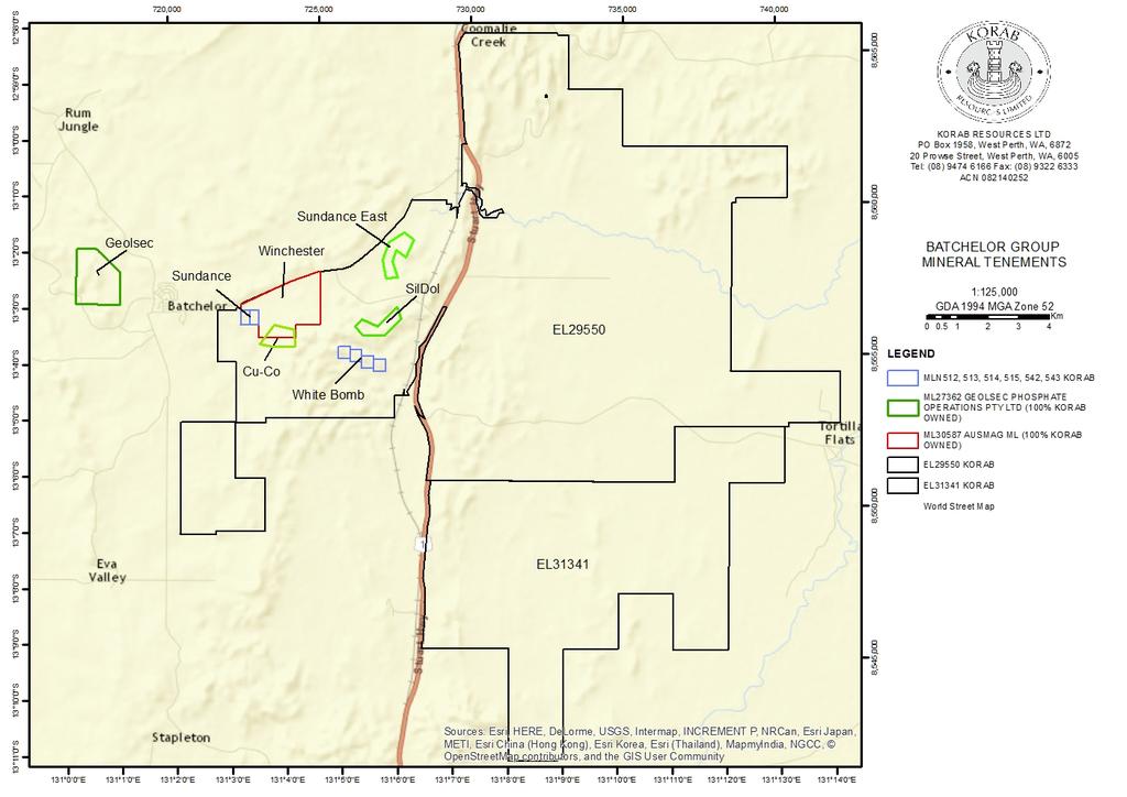 Batchelor Project Group Large exploration area straddling the Stuart Hwy, 70 km south of Darwin Batchelor Project group consists of multiple mineral titles which comprise 3 projects and several