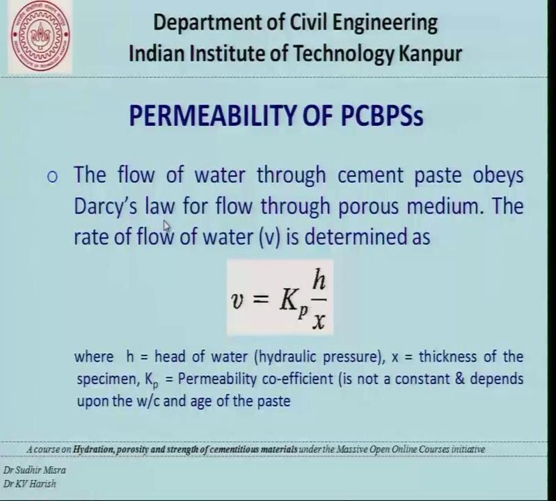 (Refer Slide Time: 31:07) So, the flow of water through cement paste obeys Darcy s law for flow through porous medium.