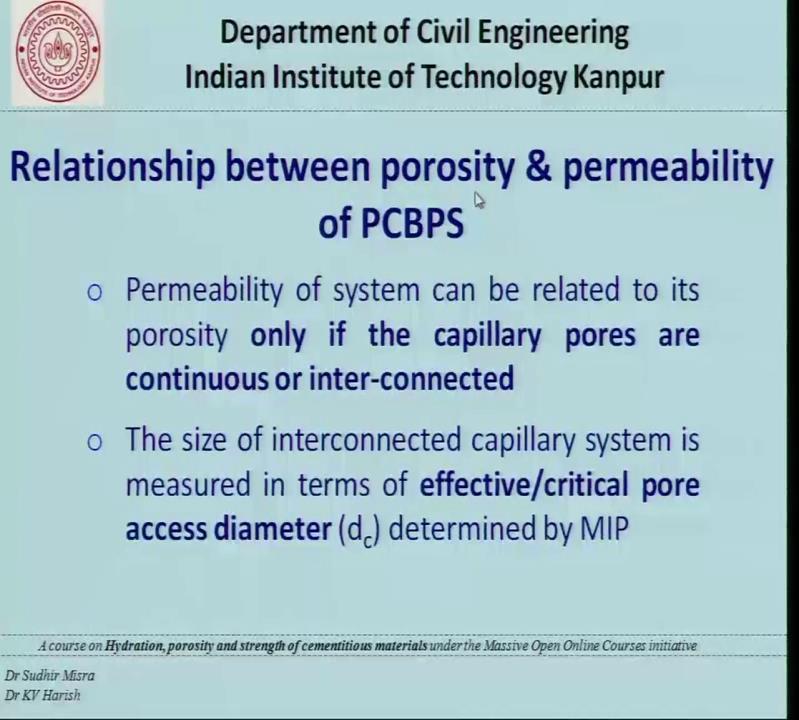 (Refer Slide Time: 41:45) Now, getting on to the relationship between porosity and permeability of Portland cement based paste system.