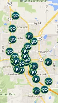 ego logo = Existing ego CarShare locations in central Boulder Red star =