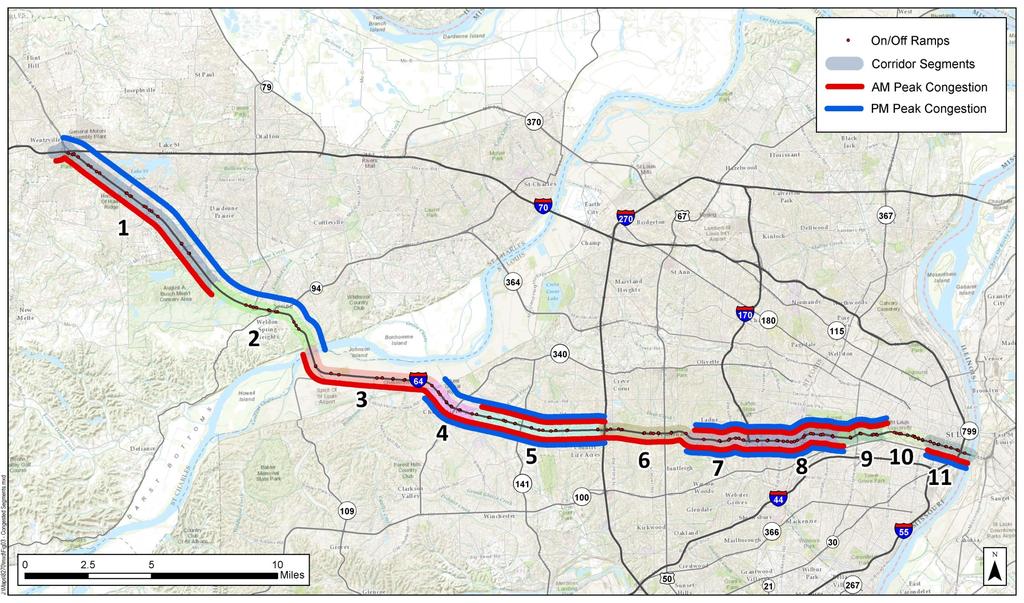 Benefits both AM Peak and PM Peak Re-evaluate conditions post I-64 widening west of I-270 Likely to require modifications to outer roads (impacts to ramp length, location, and access) Benefits both