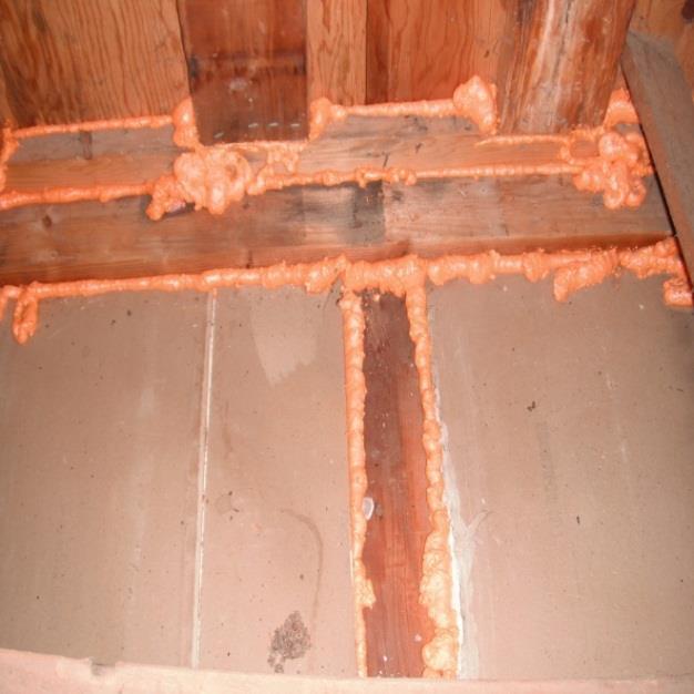 All sources of air leaks should be sealed before filling the attic floor joists with insulation (including can lights and skylight wells).