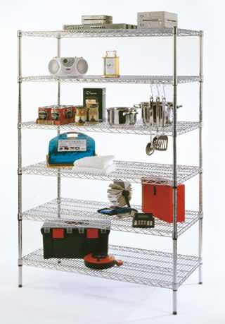 137 Chrome Shelving Polished stacking, ideal for display This multi-purpose, bolt-free wire shelving with an attractive chrome finish will slot into most working environments and is ideal both for