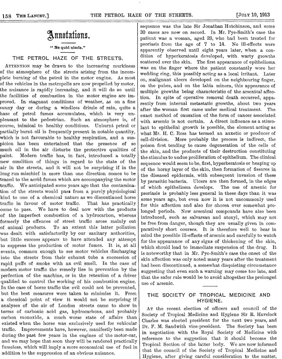 Looking back Some interesting LANCET articles from early 1900s THE PETROL HAZE OF THE STREETS published in 1913 discusses