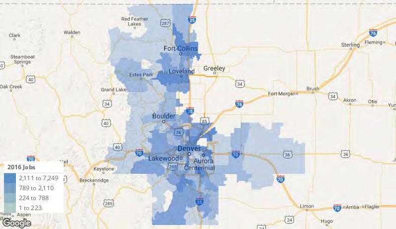 Employment Concentrations This map show where the highest concentration of employment are in the construction sector, by county, within the metro Denver area.