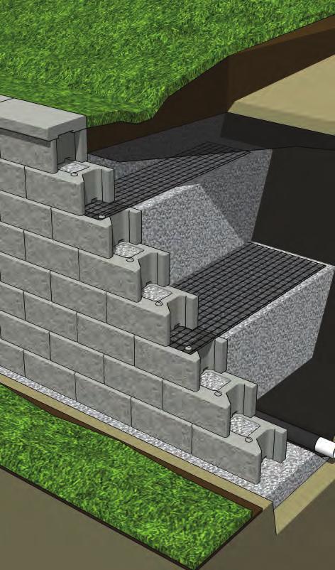 Continue Stacking and Backfilling Continue placing the OneStone units, backfilling, and laying the geogrid reinforcement as described above until the desired wall height is reached.