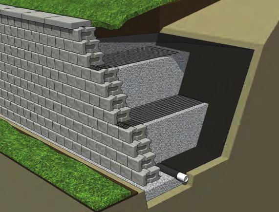 engineered fill material be compacted under the drain up to the grade in front of the wall.