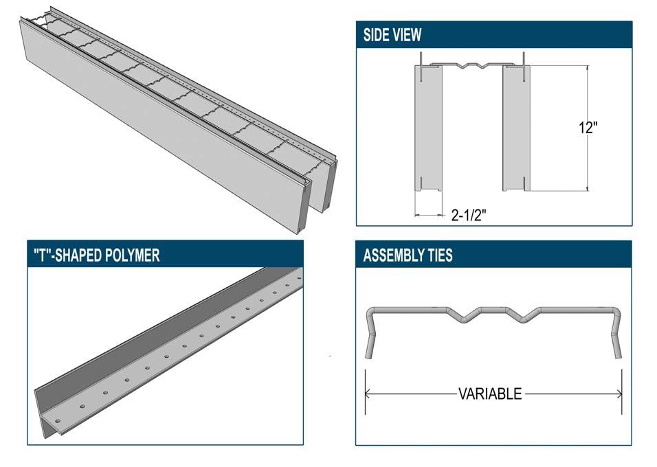 TECHNICAL SPECIFICATIONS 2 TECHNICAL SPECIFICATIONS 2.1 Components of Polycrete formwork Each panel measure 96 inches (2438 mm) in length, by 12 inches (305 mm) in height, by 2,5 inches (63 mm) thick.