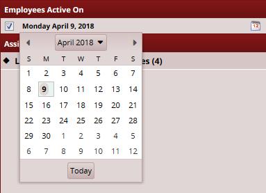 If you would like to view timesheets ending on a different date than the default (the current date), do the following: a. Select the checkbox in the Employees Active On field.