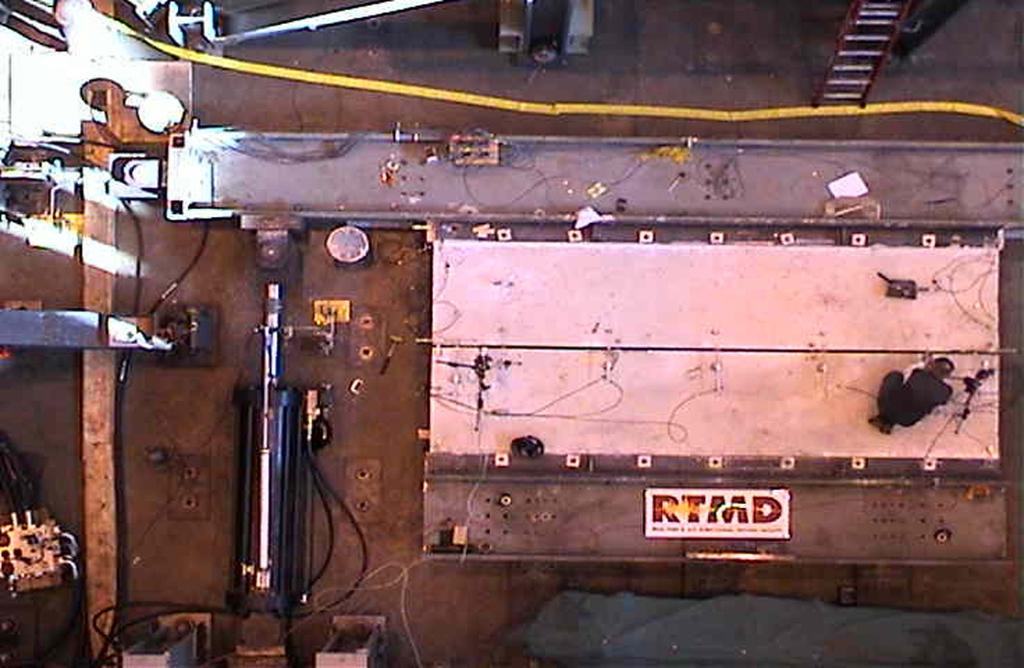 Figure 8. Photo of setup of adaptive test at lehigh (Oct 07). The adaptive tests were performed in late 2007. An overhead view of the test setup during the welding of the panels is shown in Figure 8.