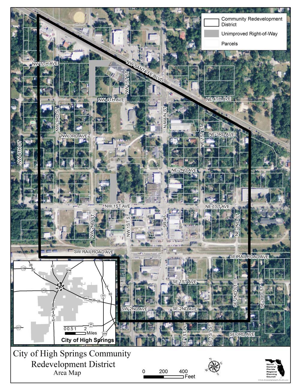 Boundaries of the Redevelopment District Figure 1 presents the aerial view of the boundaries of the existing High Springs Community Redevelopment District.