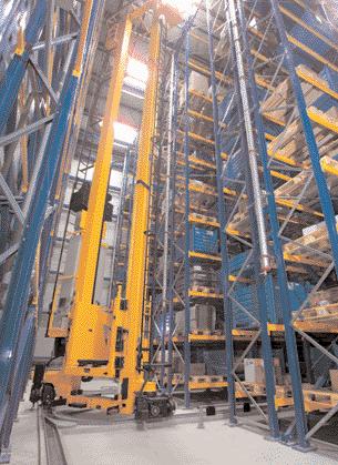 Reduced requirement for working aisles and extremely high lift heights are their distinguishing features.