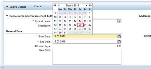 18. On the calendar, select the absence start date.