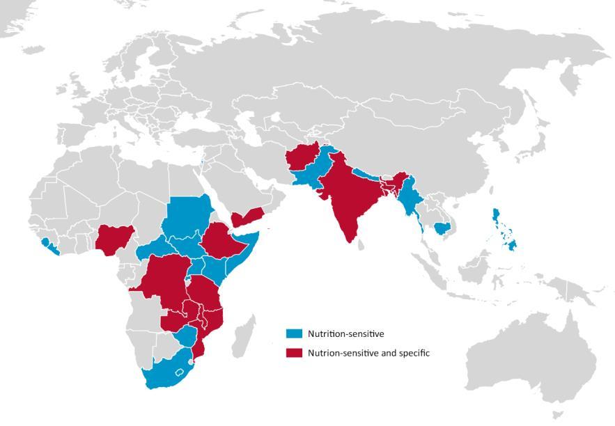 FIGURE 4 More countries received nutrition-sensitive aid than nutrition-specific aid Global distribution of DFID s nutrition-specific and nutrition-sensitive disbursements, 2013.