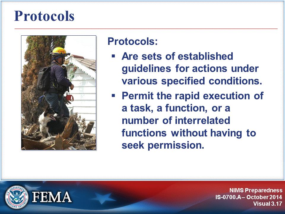 Protocols are sets of established guidelines for actions (which may be designated by individuals, teams, functions, or capabilities) under various specified conditions.