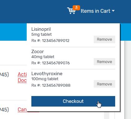 Easy checkout anytime from any page By hovering over the cart, items ready for checkout appear 3