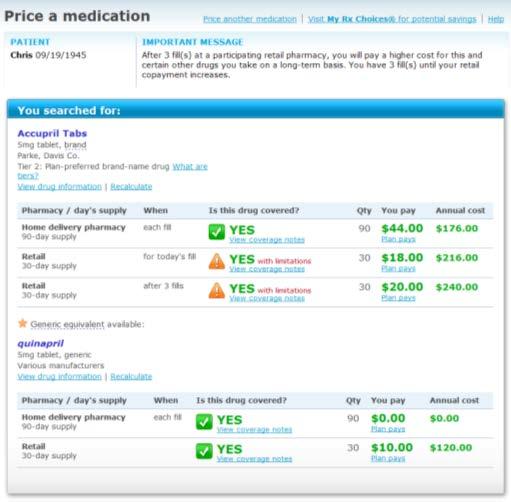 MANAGING PRESCRIPTIONS Price a Medication Retail Fill Limit Program/Retail Refill Allowance (RRA) Displaying pre-and post