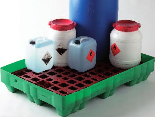 Spill control pallets Safe storage of liquids and hazardous substances. Used in the automotive, chemical, electronics, marine and waste management industries.