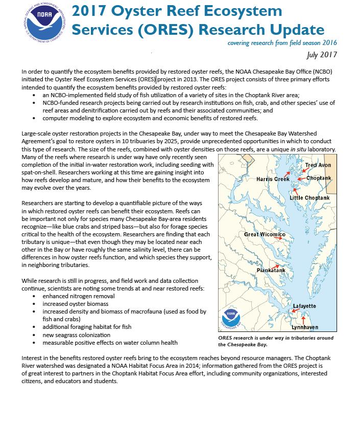 ORES Research Updates on NCBO Website http://www.chesapeakebay.