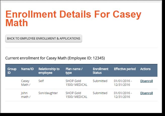 offer on the My Enrollment tab. Figure 39. Enrollment Status You can also view the enrollment status of each employee.