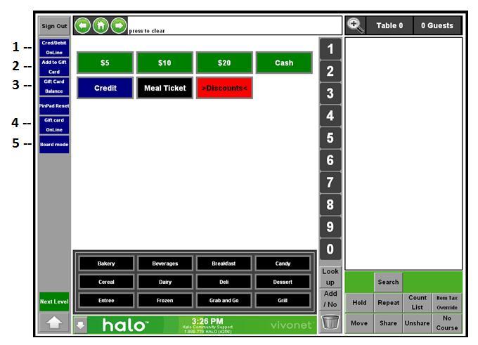 Fourth-level Command Bar Functions 1- Cred/Debit Online: Sets Halo to offline mode for Credit Card transactions. (For More Information: Pg.
