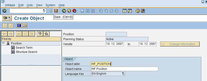 Fill the required information like object abbreviation, Object name etc and Click on the save button to bring the newly created Position.