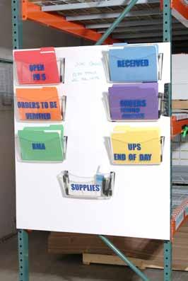 Example: Using color, the system pictured below was designed to reduce the time spent searching for and filing documents. Originally the documents were placed in a single file folder.