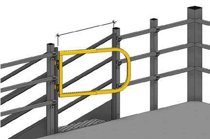 Punched adjustment holes are Ø7/16 and spaced 1 apart C/C. Spring loaded hinges mean the gate closes automatically, reducing the risk of unknowingly walking or backing into the opening.