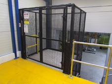 > FEATURES 500kg or 1000kg maximum working load Platform size up to 2500mm x 1500mm Up to 2500mm travel height 2000mm high gates at both levels Electrically interlocked