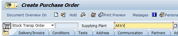 3) Type the Hub s name in the Supplying Plant field.