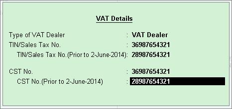 Note: The old TIN and CST Number will be printed on invoices and reports for dates prior to June 2, 2014.