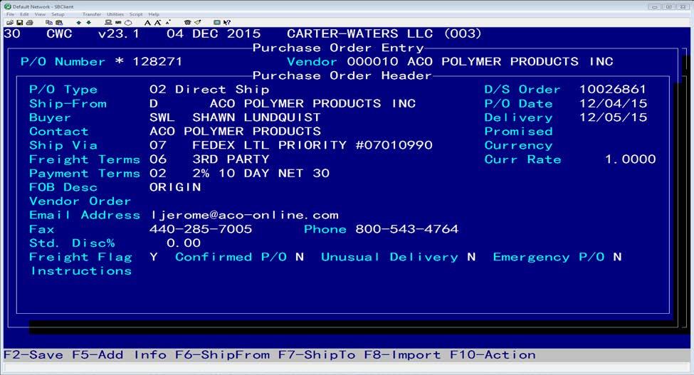 The Purchase Order Header screen appears. Fill out the appropriate lines.