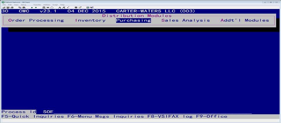 Purchase Order Entry (Sales version) Entering a Sales Order entry that will automatically generate a Purchase Order Entry.
