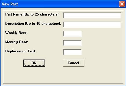 Enter the part name (up to 25 characters long) along with a description of the part.