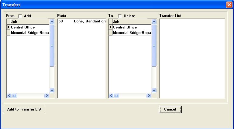 This dialog is the general transfer dialog, used to transfer multiple items from one location to another, add multiple items, or remove multiple items.