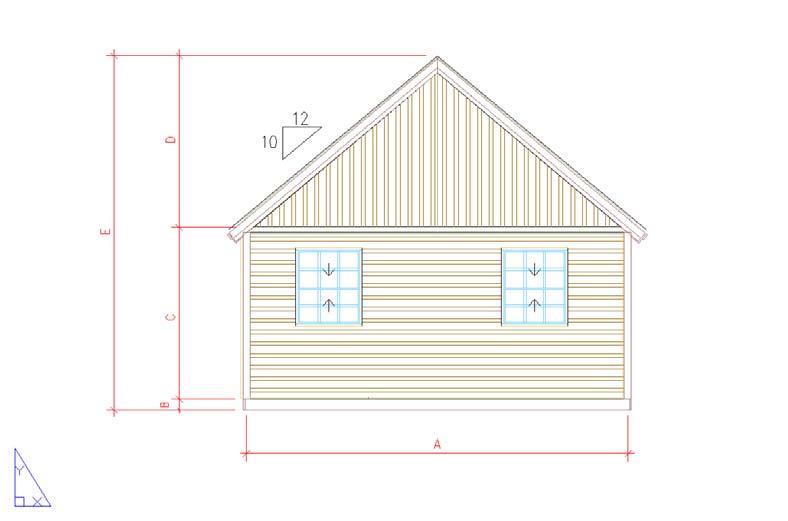 Figure 21b: Roof Elevation (Soffit Overhang is 6 ) A Building Width B Floor Height C Wall Height D Roof Height E
