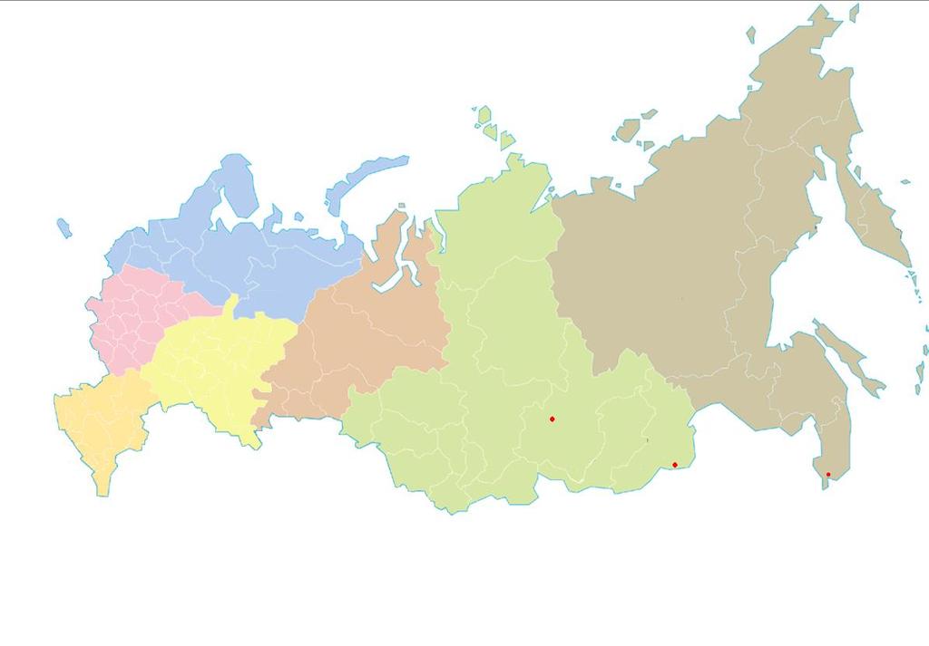 Distribution of growing stock over Federal Districts of Russian Federation (Total 83,6*10 9 m 3, including conifers 61,9*10 9 m 3, annual