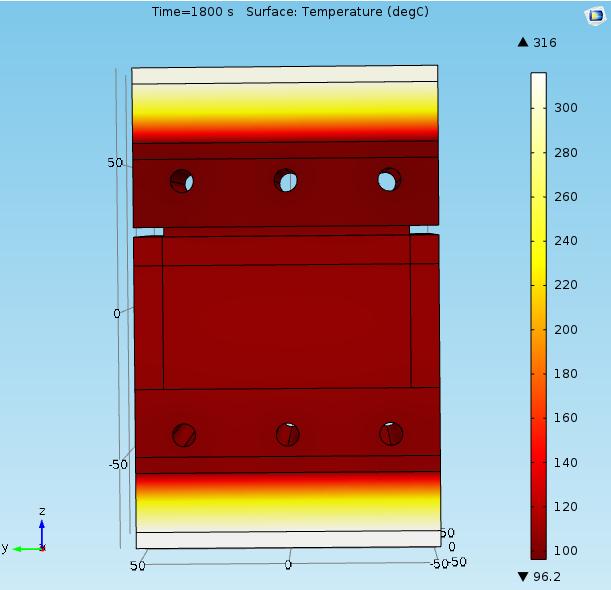 Figure 10 shows the comparison between experimental temperatures and the numerical inside the ROS T-shape part.