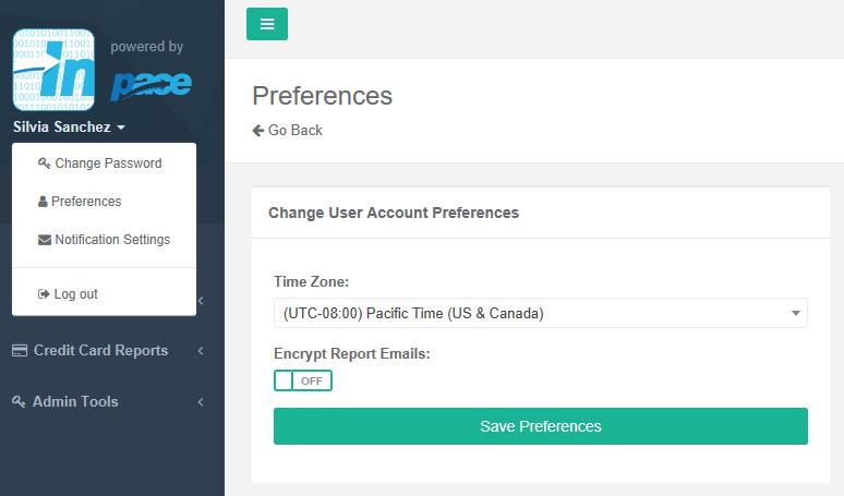 Time Zone: For users who are accessing Insight from a different time zone than the default time zone setting, users can update this by going to Preferences.