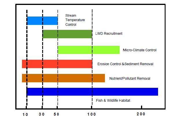 Buffer widths needed to protect stream functions (in meters) Source: Stream- Riparian Ecosystems
