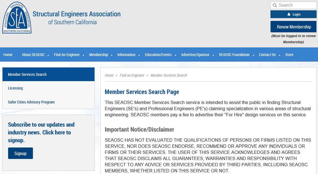 Licensed Professional Engineers MEMBER SERVICES SEARCH seaosc.