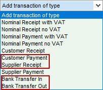 Session 11 Additional new features Bank Reconciliation - new transaction types When completing a bank reconciliation within the Cash Book, you can now enter the following transaction types as