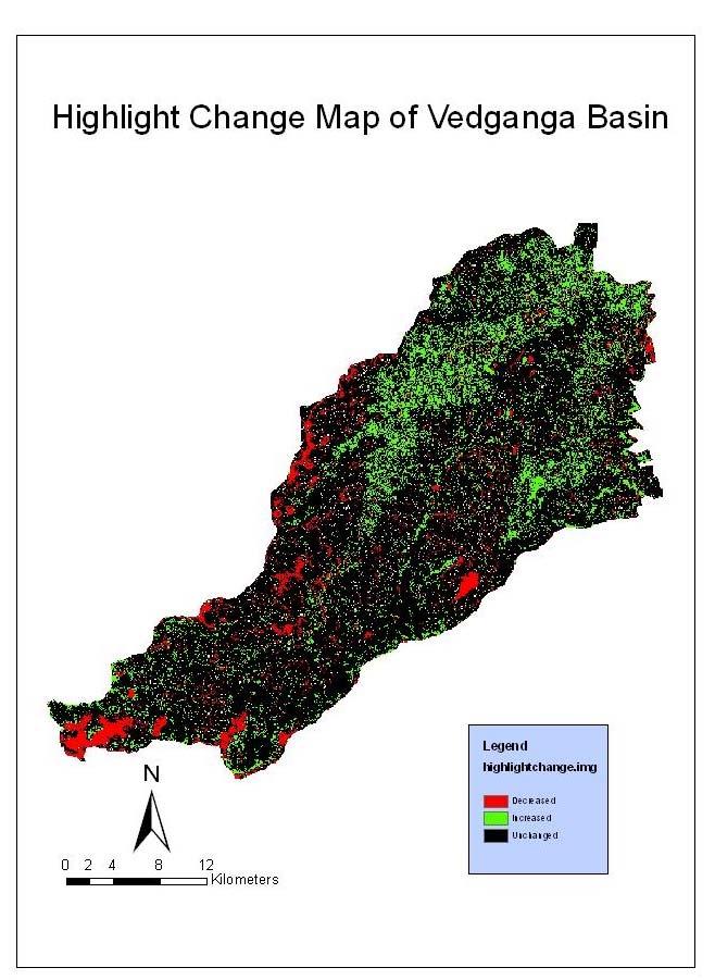 lower reaches of Vedganga basin is having high proportion of agricultural land which shows positive NDVI values.