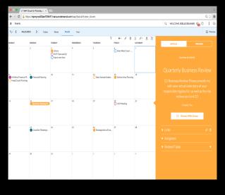 SAP Cloud for Planning: Events The events section is a calendar interface to organize events and assign tasks to dedicated team members Content and