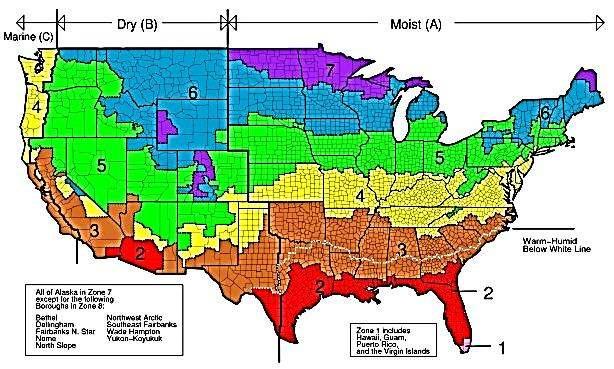 Figure 11: Climate zones in the continental US. The only remaining information necessary to calculate a building's heat loss is the geometry of the building.