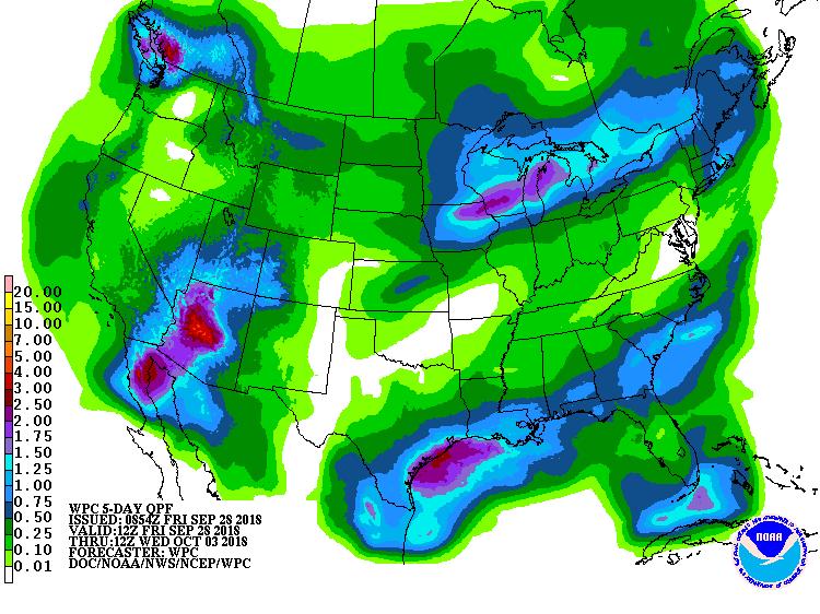 The five-day precipitation forecast favors some of the areas of central to northeastern Kansas that continue in severe to extreme drought conditions.