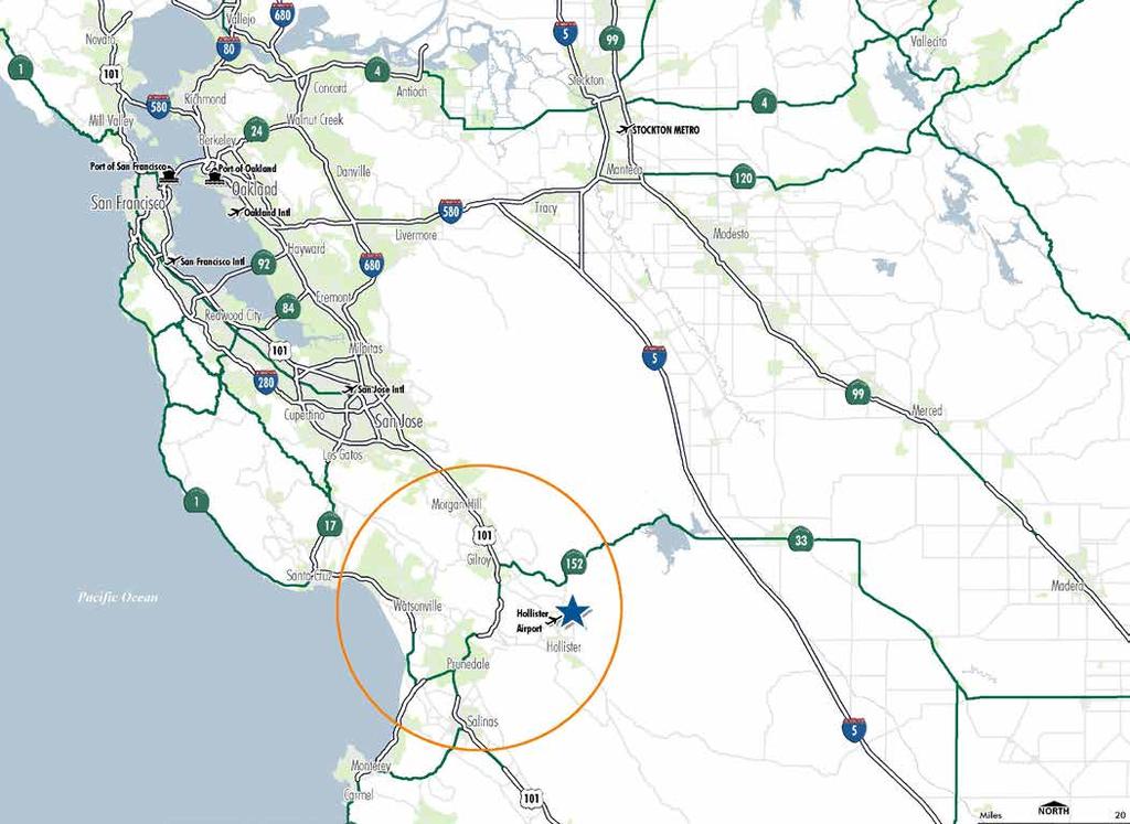 REGIONAL MAP INTERMODAL YARDS WEST MARINE HEADQUARTERS 2395 BERT DRIVE LOCATION HIGHLIGHTS ±1 miles to Hollister Airport ±11 miles to 101 via highway 156 ±36 miles to I-5 via highway