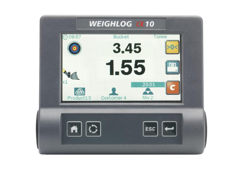 Weighlog α10 on-board weighing solutions for compact loaders BENEFITS The RDS Weighlog α10 incorporates the latest colour touchscreen technology providing a user-friendly on-board weighing system